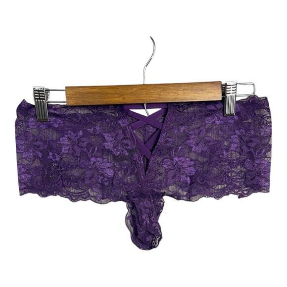 Frederick’s of Hollywood Lace Open Front Boy‎ Short Panty in Deep Purple L/XL - Picture 1 of 9